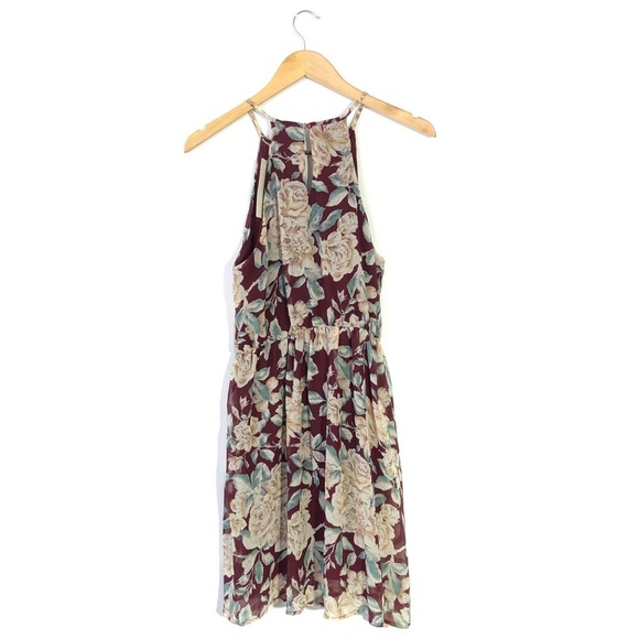 Sienna Sky Merlot Red Blue Cream Halter Wrap Floral Dress M - Picture 2 of 5
